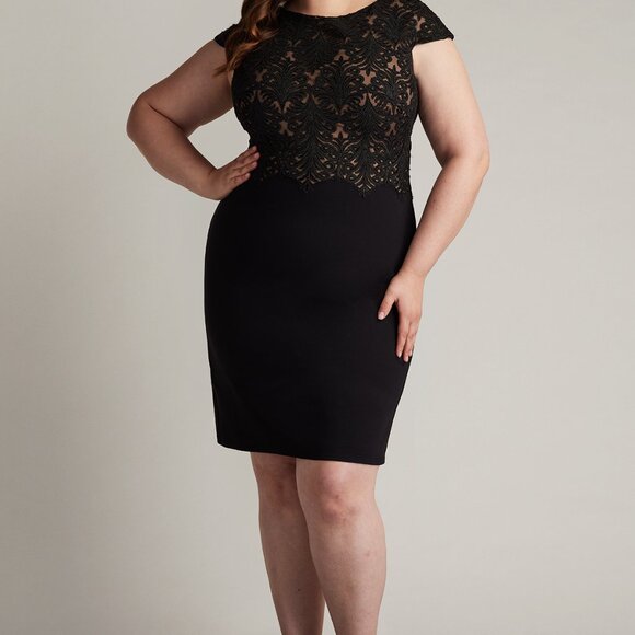 Tadashi Shoji BEAL EMBROIDERED TULLE & CREPE DRESS - PLUS SIZE - Picture 2 of 2